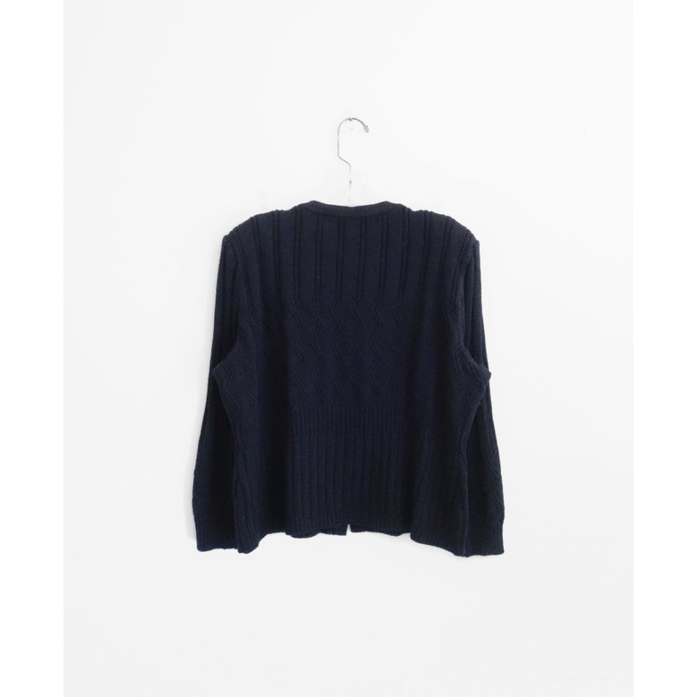 St. John Collection by Marie Gray Black Ribbed Knit Cardigan size 16 Large - Picture 2 of 6